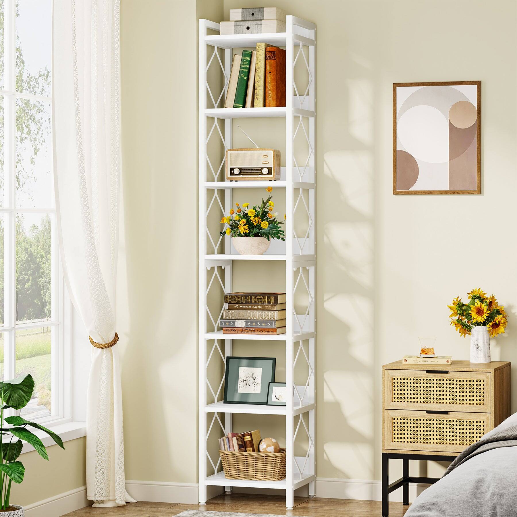Tribesigns - Bookshelf with Engineered Wood Construction and Book and Decor Display for Home Office and Kitchen - White