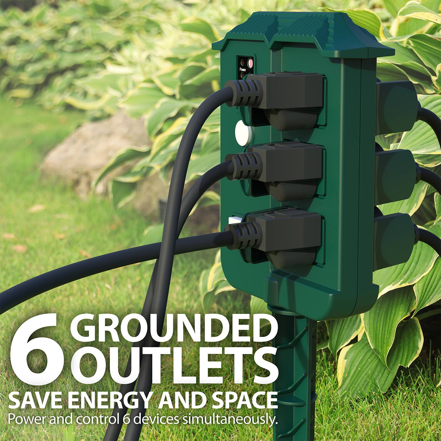 6 GROUNDED OUTLETS  
SAVE ENERGY AND SPACE  
Power and control 6 devices simultaneously.