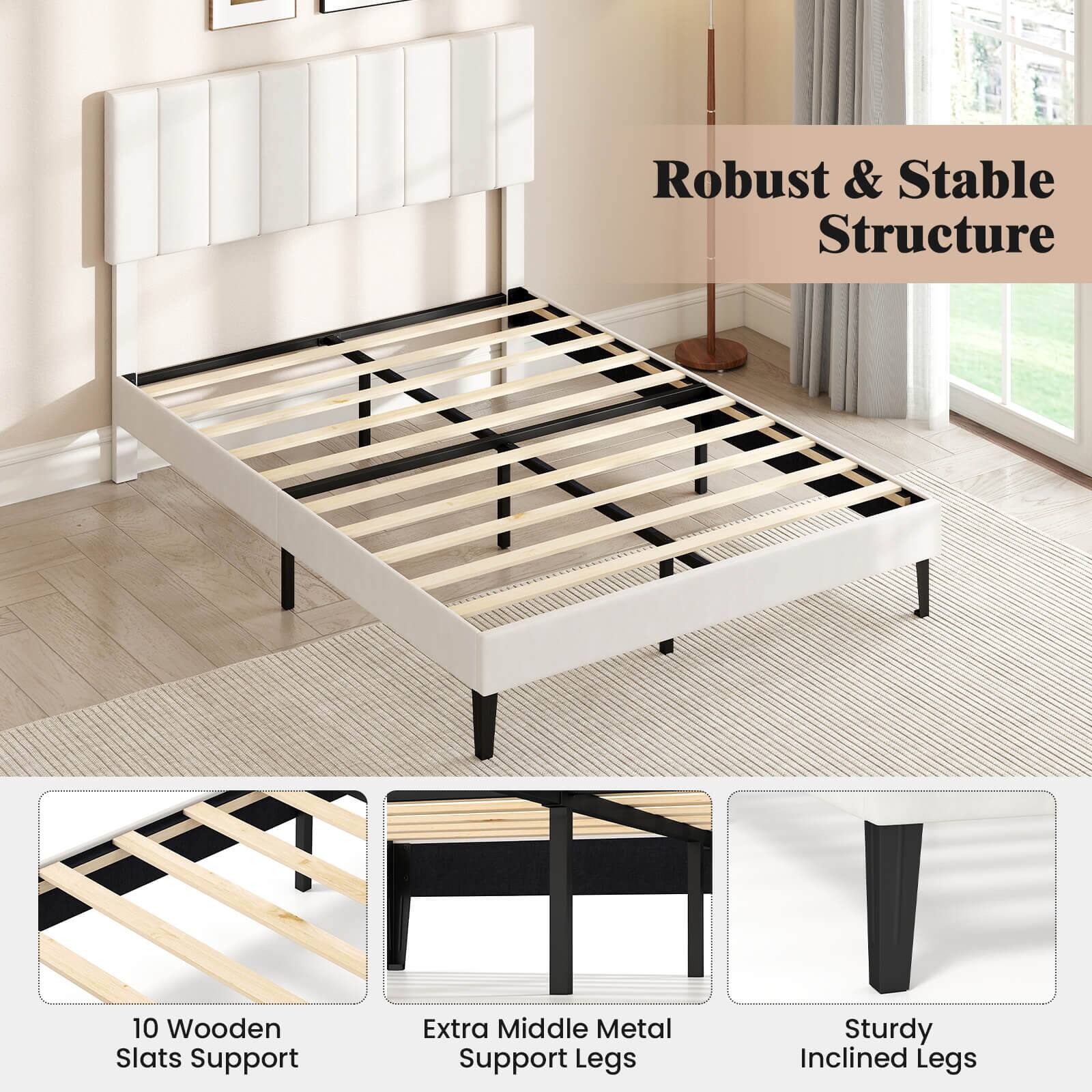 Robust & Stable Structure

10 Wooden Slats Support

Extra Middle Metal Support Legs

Sturdy Inclined Legs