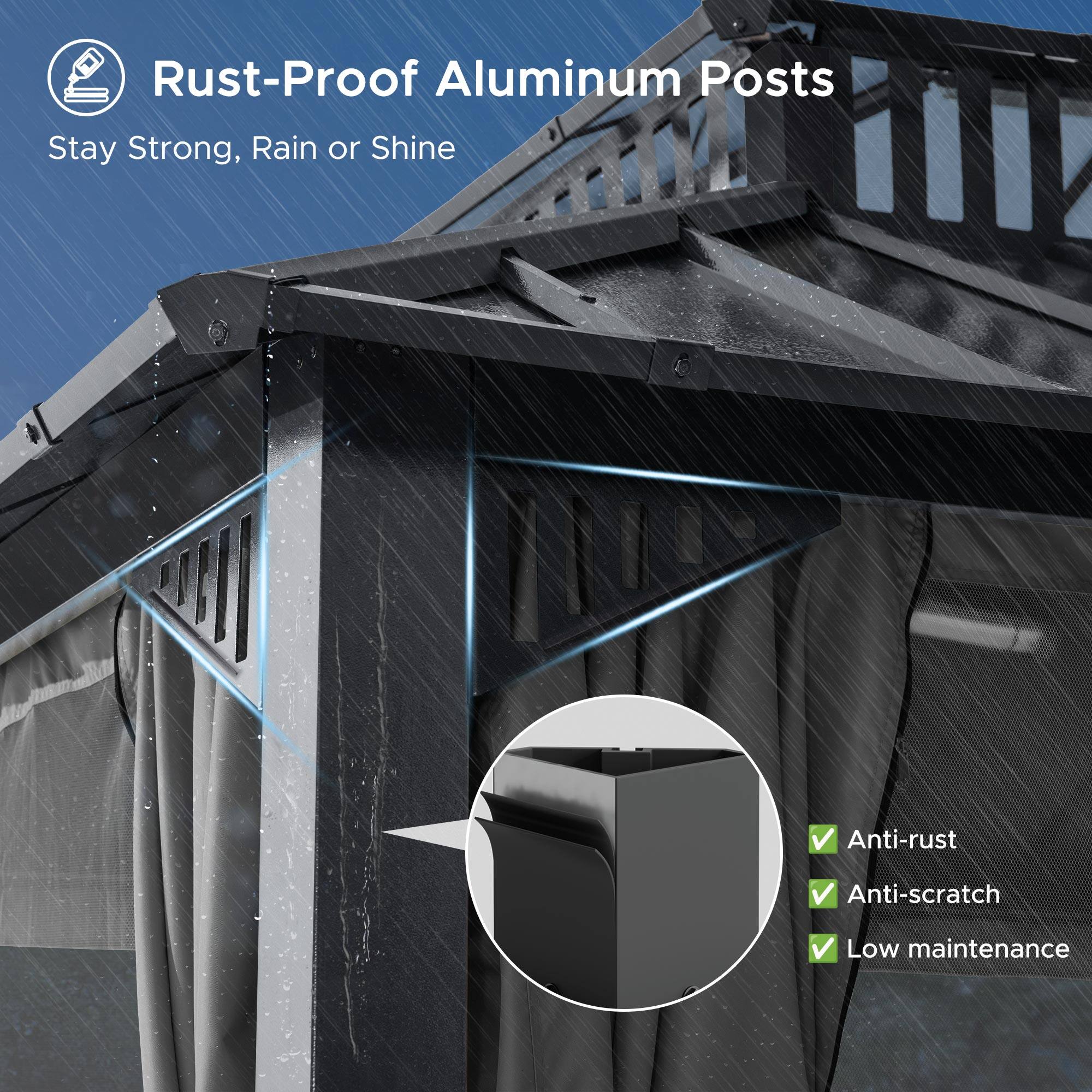Rust-Proof Aluminum Posts  
Stay Strong, Rain or Shine  

Anti-rust  
Anti-scratch  
Low maintenance