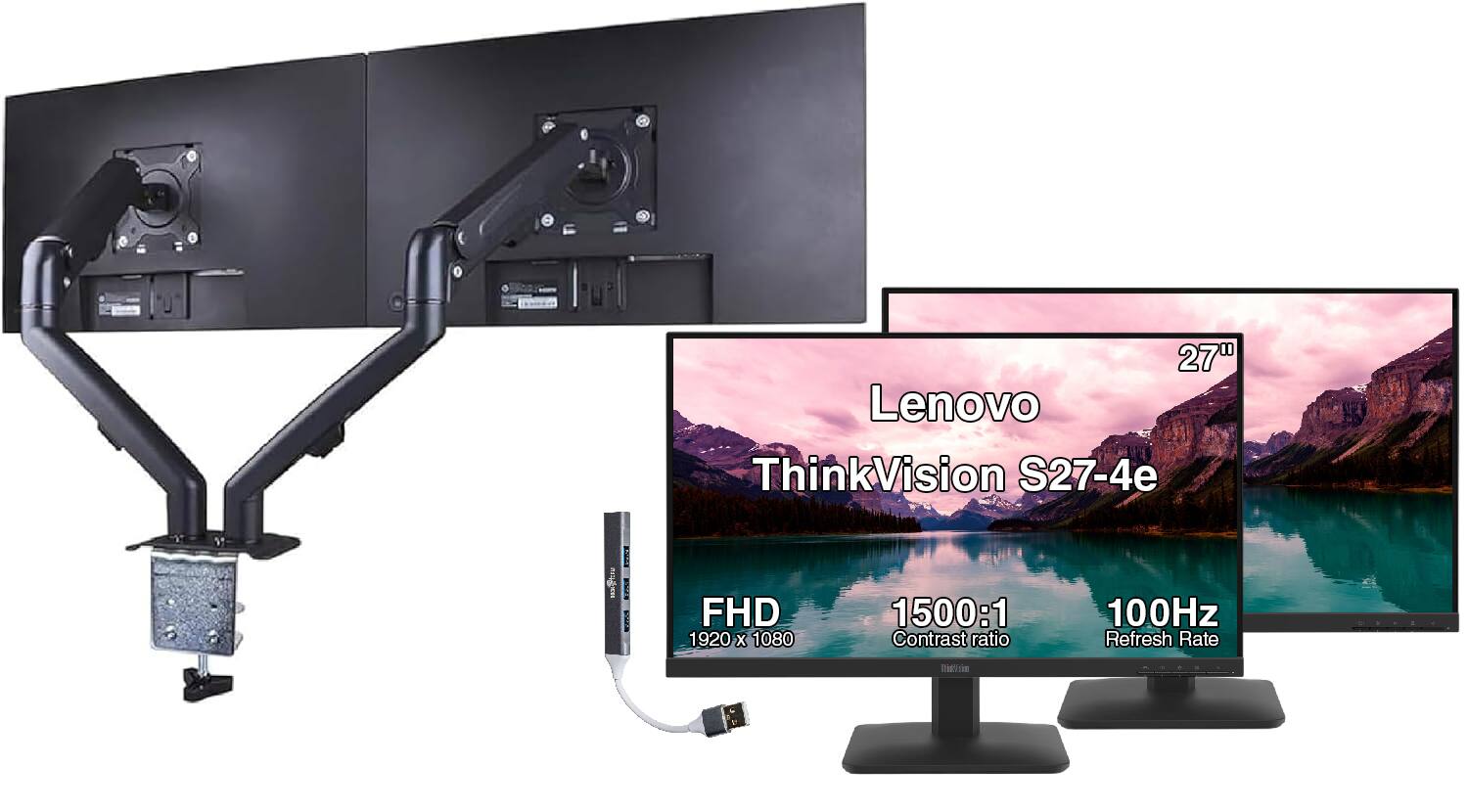 27" Lenovo ThinkVision S27-4e  
FHD 1920 x 1080  
1500:1 Contrast Ratio  
100Hz Refresh Rate