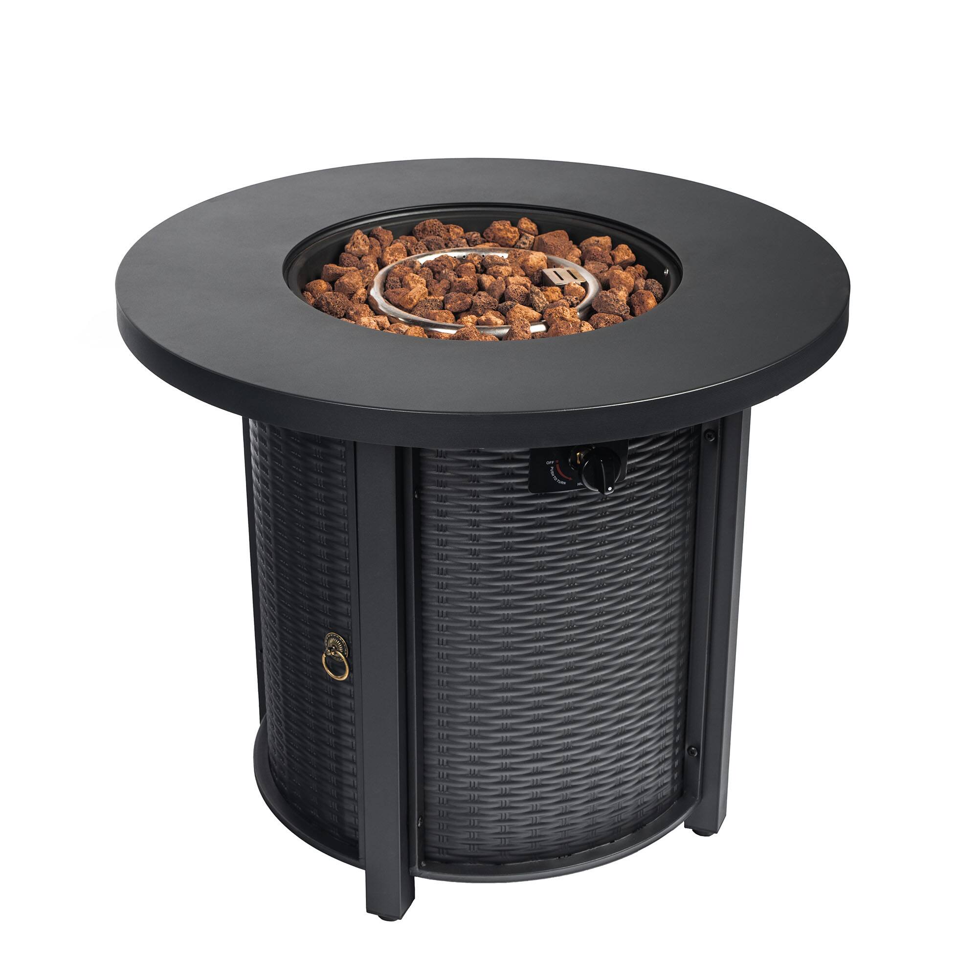 Back. Aukfa - 30" Propane Gas Fire Pit Table - 50000 BTU Round Steel Fire Pit for Patio Deck & Courtyard.