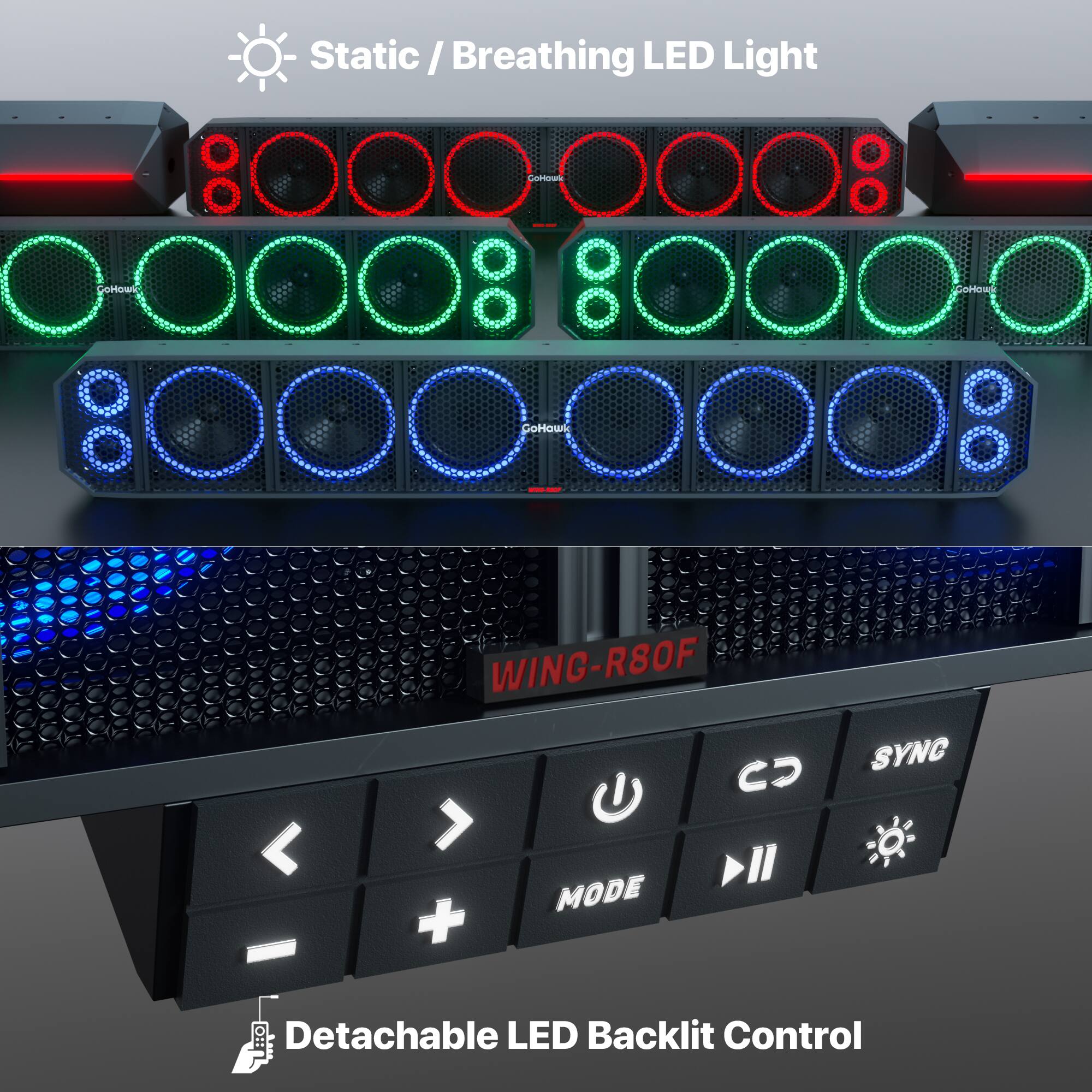 Static / Breathing LED Light

WING-R80F

Detachable LED Backlit Control