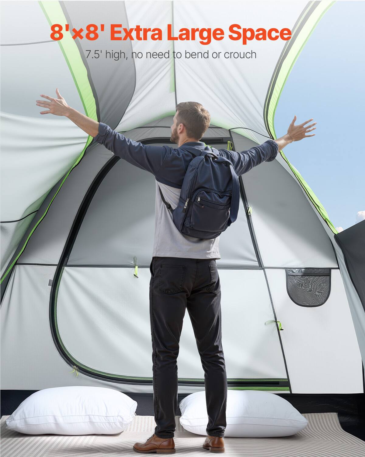 8'x8' Extra Large Space
7.5' high, no need to bend or crouch