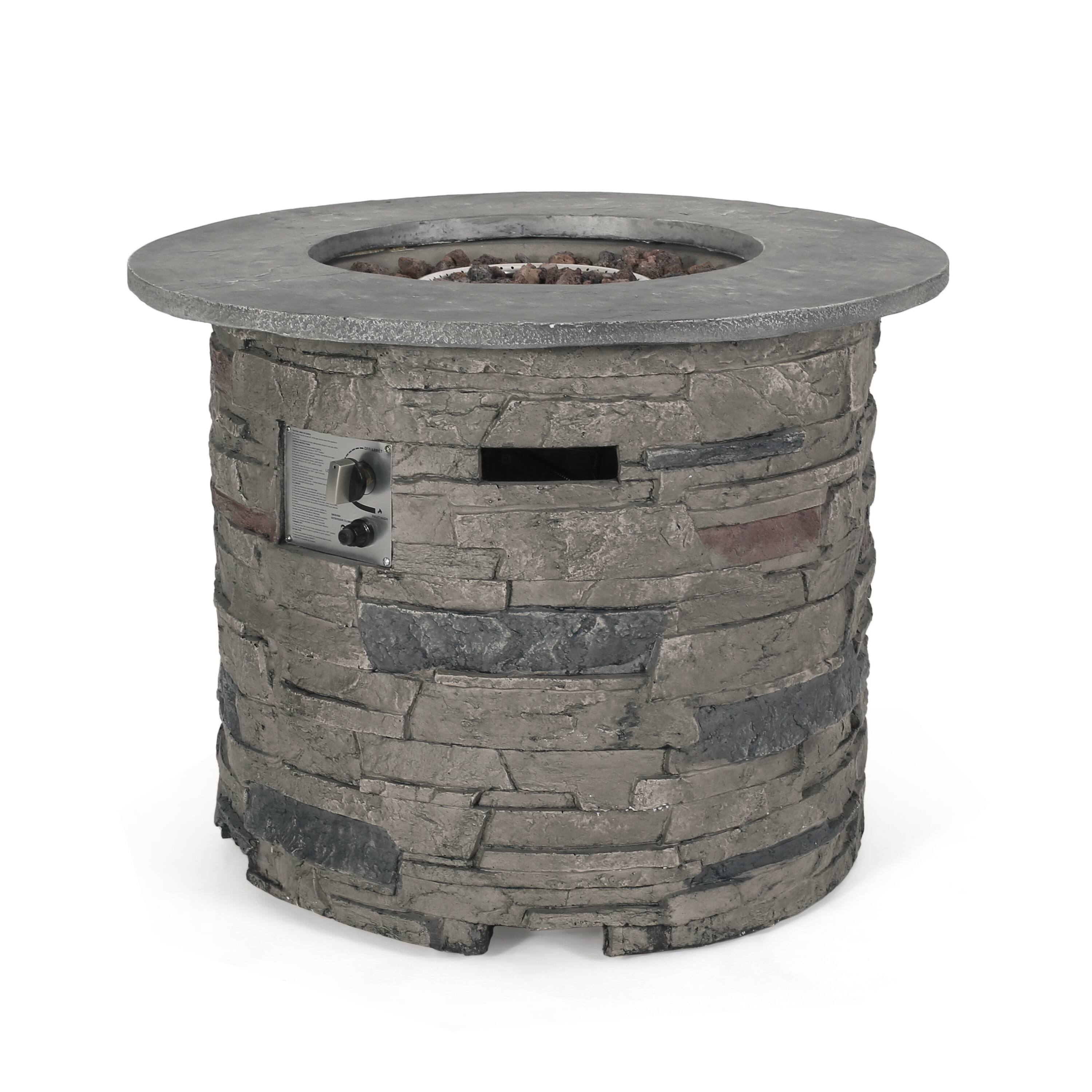 Alt View 2. APRILSOUL - Outdoor 32 inch Round MgO Propane Fire Pit Grey Top 40000 BTU - Stone Gray.