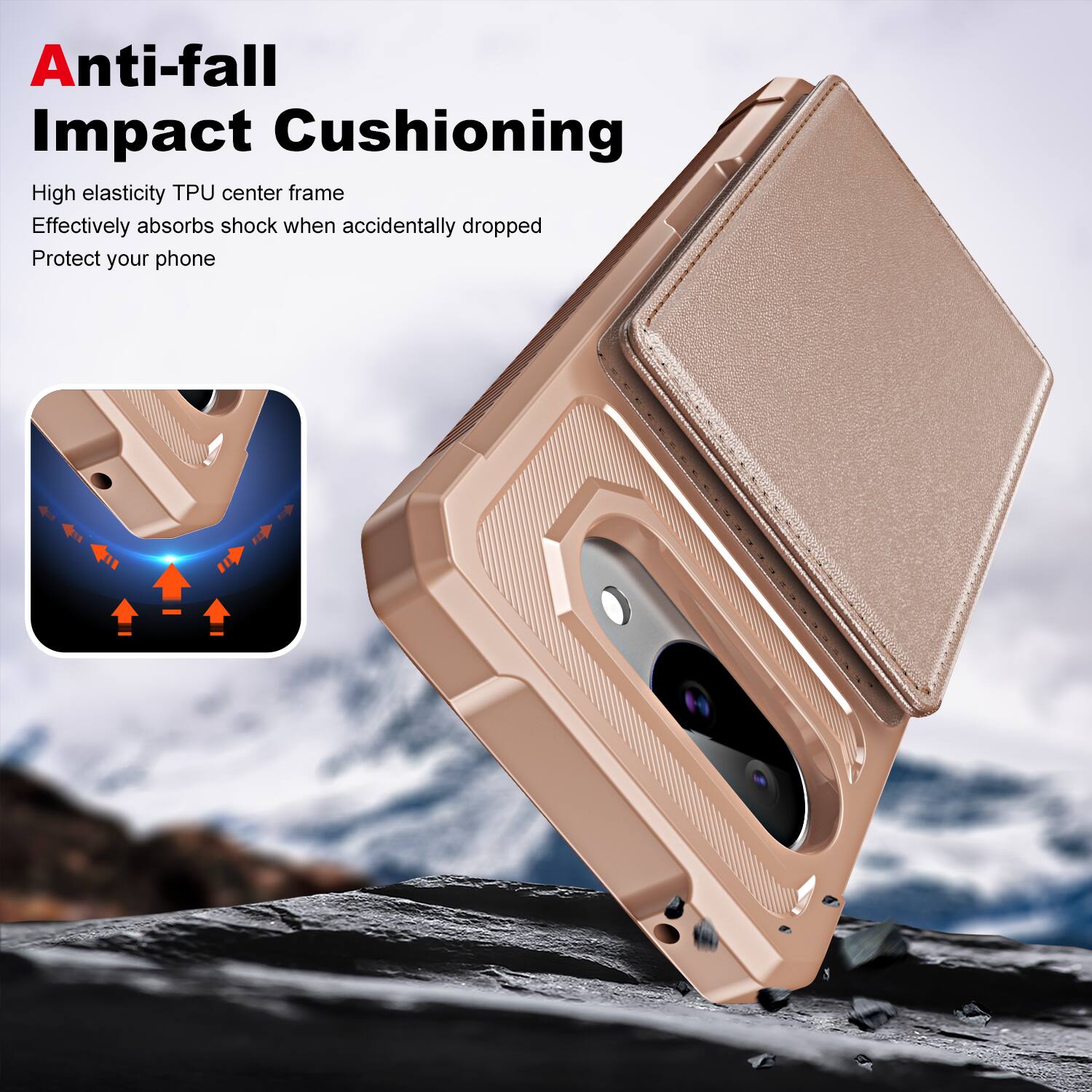 Anti-fall Impact Cushioning

High elasticity TPU center frame  
Effectively absorbs shock when accidentally dropped  
Protect your phone