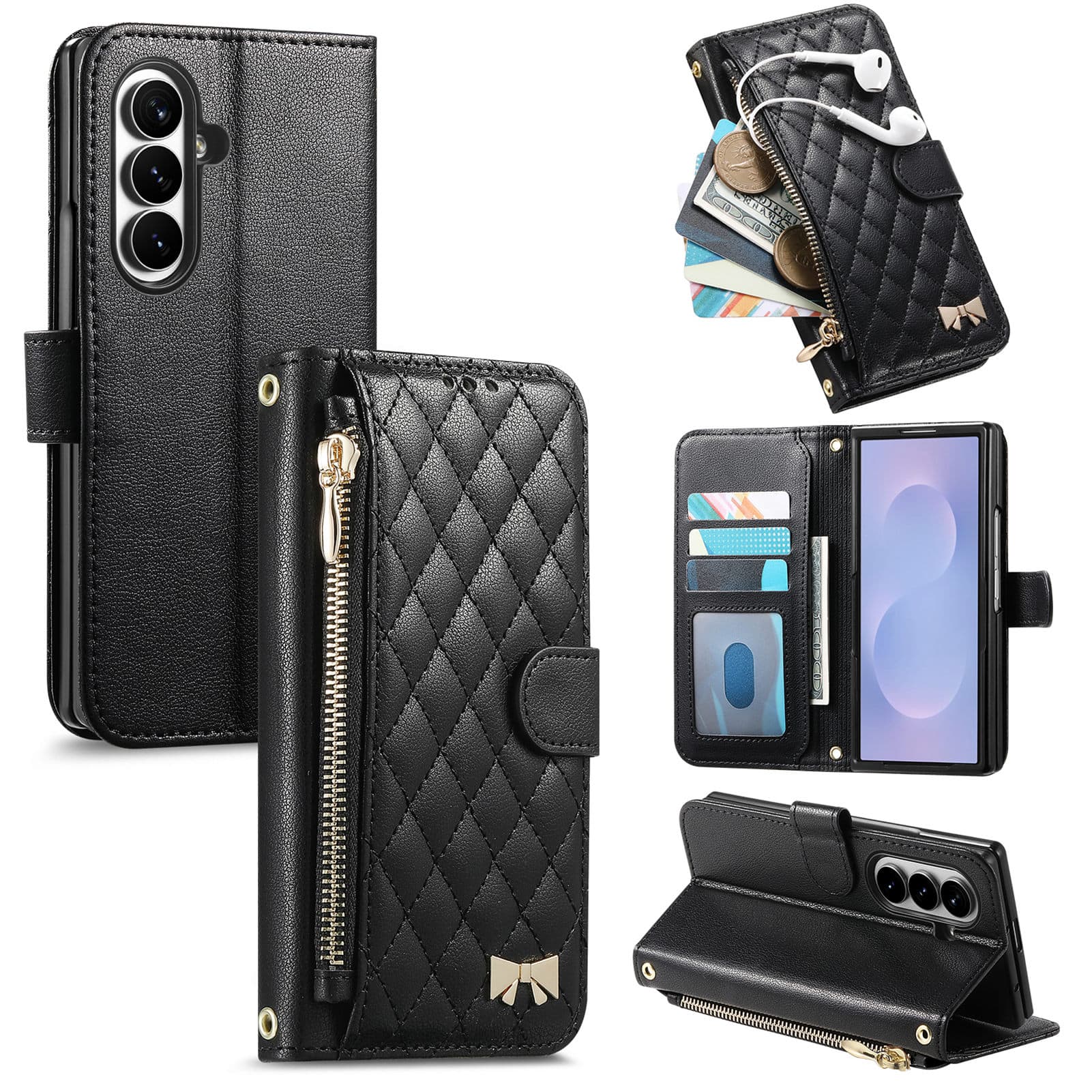Dteck - Zipper Wallet Pocket Folio Case For Samsung Galaxy Z Fold 8 Ultra, Magnetic Kickstand Card Holder Rugged Cover - Black price history on PriceWatchPro