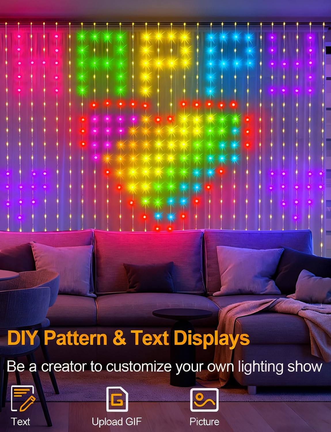 DIY Pattern & Text Displays  
Be a creator to customize your own lighting show  

Text  
Upload GIF  
Picture