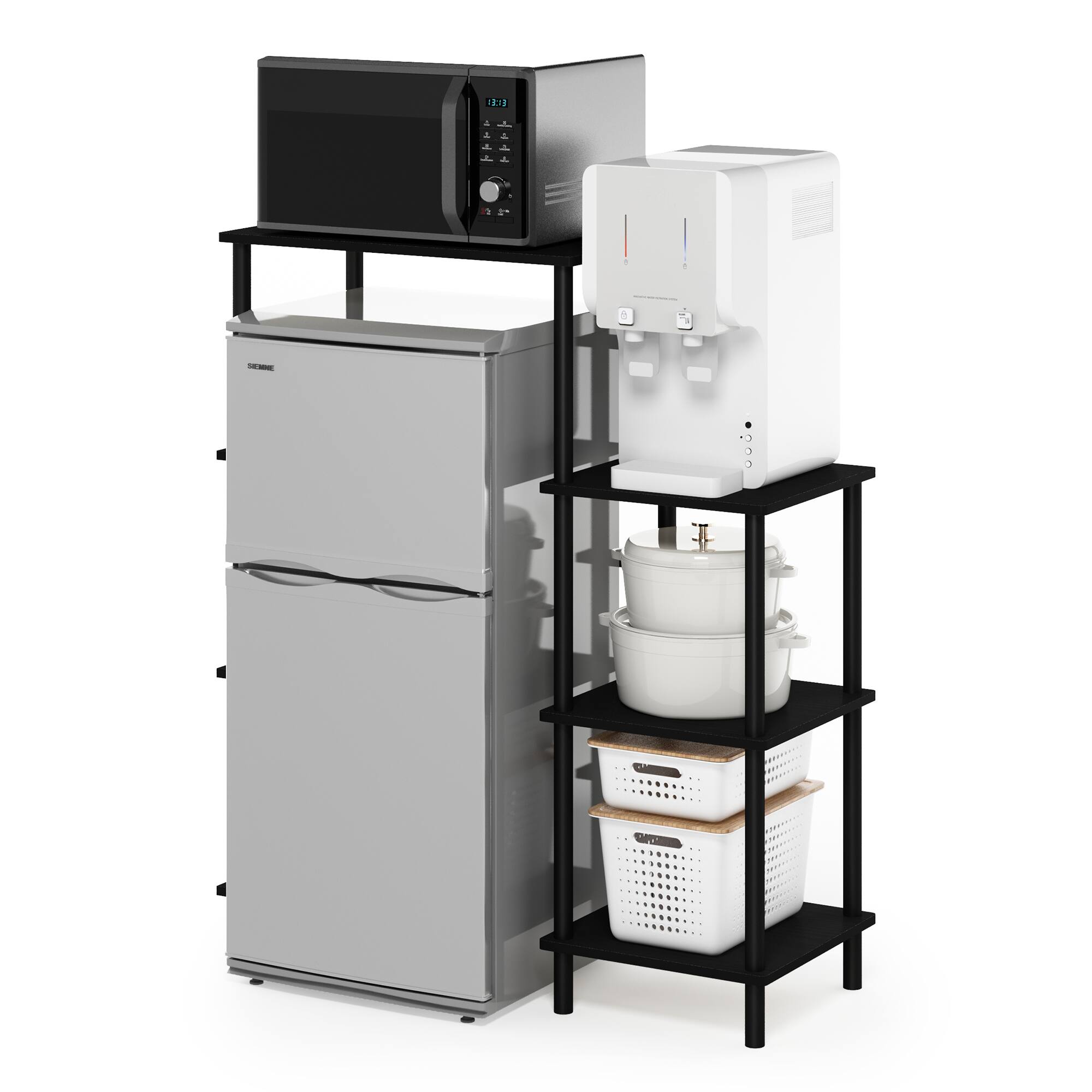 Alt View 3. Furinno - Turn-N-Tube Toolless Kitchen Storage Shelf Tall - Americano/Black.