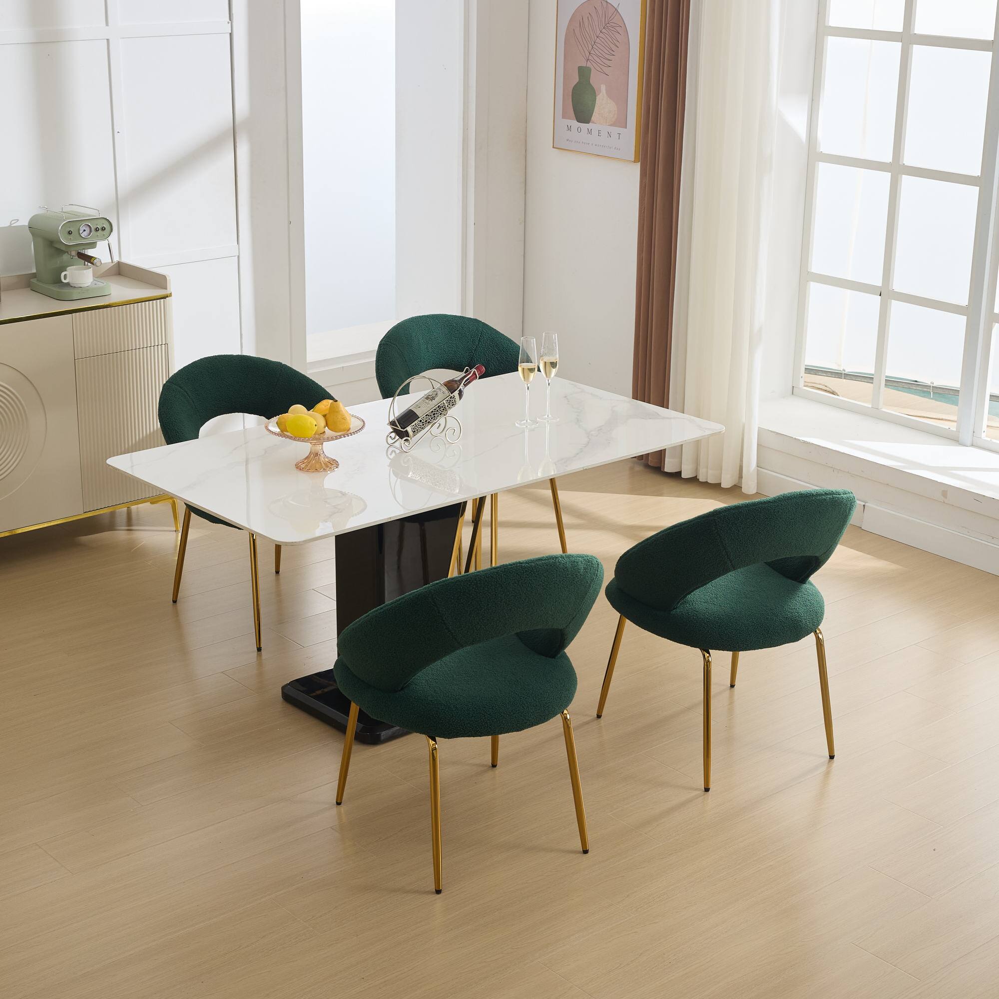 Alt View 8. GOODSILO - Luxury Velvet Dining Chair with Curved Backrest and Elegant Metal Legs for Modern Kitchen or Dining Room - Green.