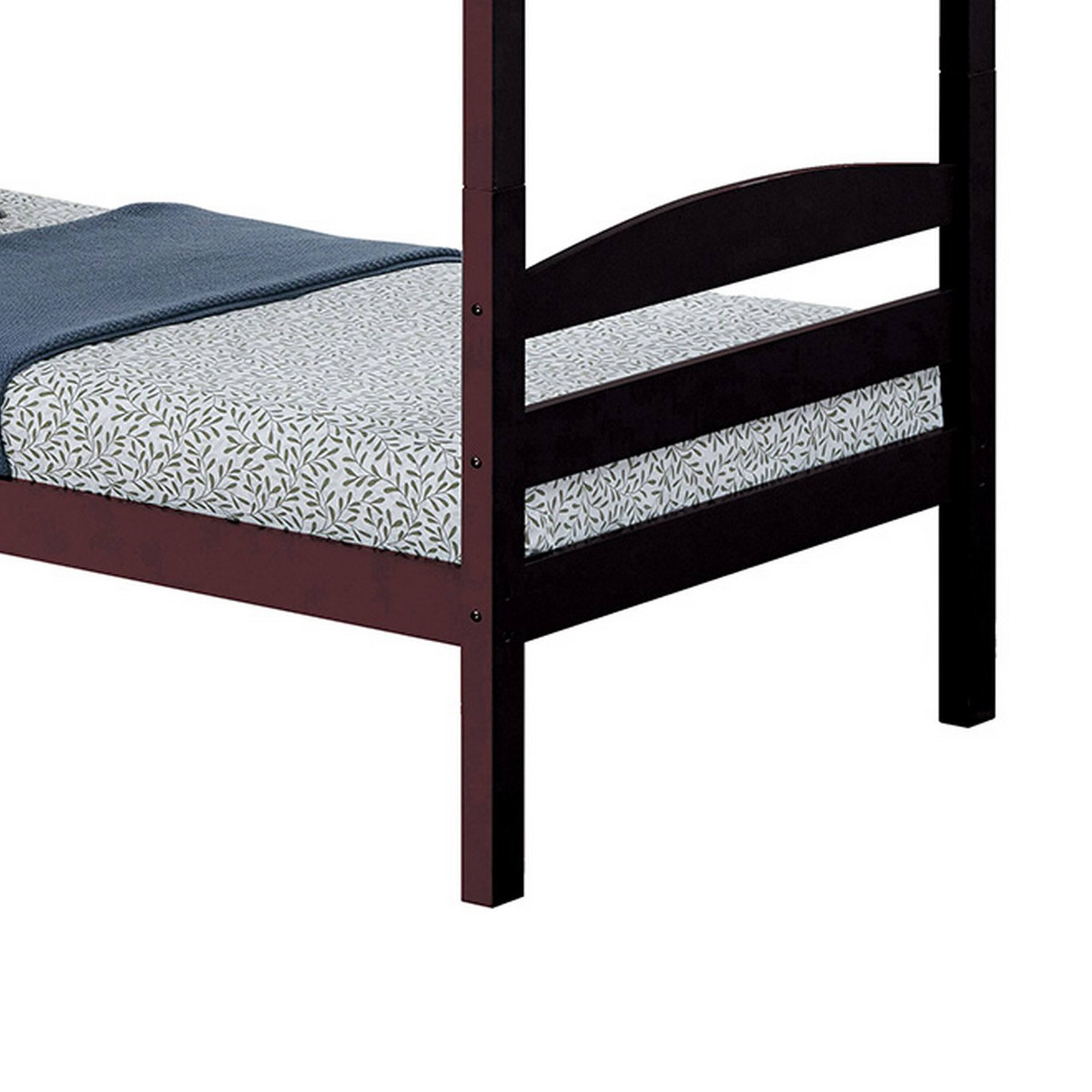 Alt View 3. Manhattan Lane - Sifa Twin Bunk Bed, Convenient Ladder, Arch Slat Design - Espresso Brown.