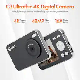 Contixo - C3 4K Ultrathin 48MP 4K 16X Digital Zoom Digital Camera - Black