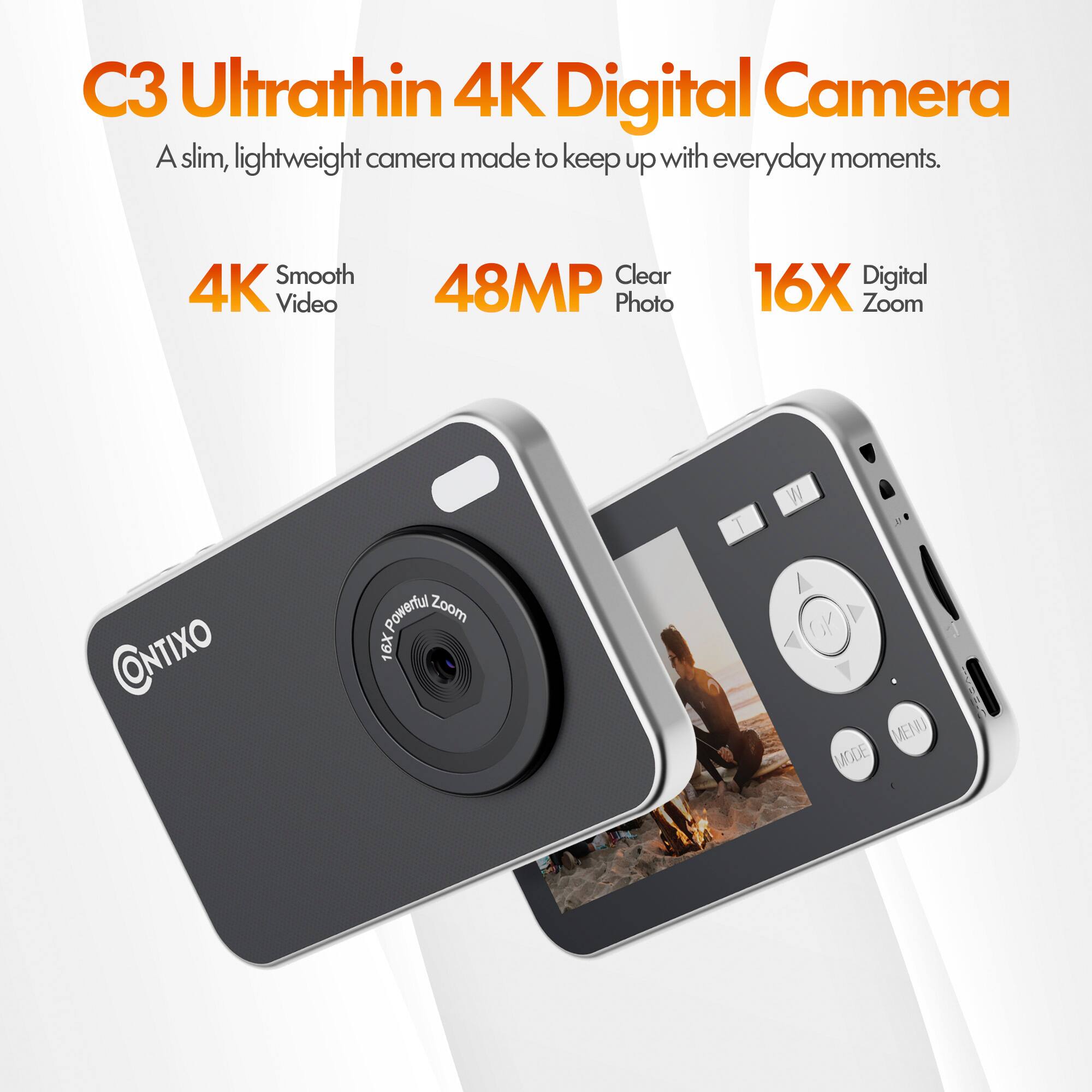Contixo C3 4K Ultrathin 48MP 4K 16X Digital Zoom Digital Camera Black ...
