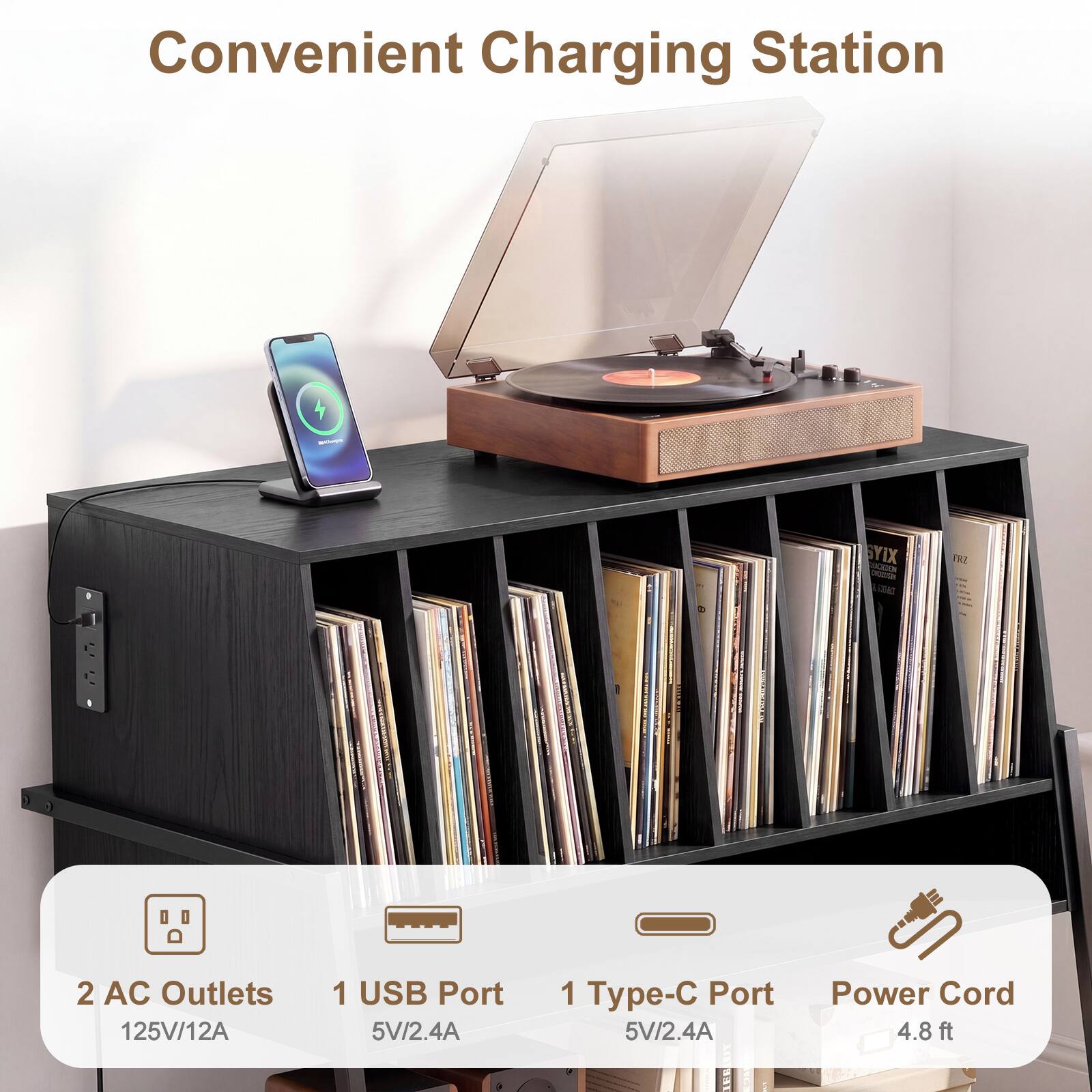 Convenient Charging Station

SYIX VONA

1 2 AC Outlets 125V/12A

1 USB Port 5V/2.4A

1 Type-C Port 5V/2.4A

Power Cord 4.8 ft