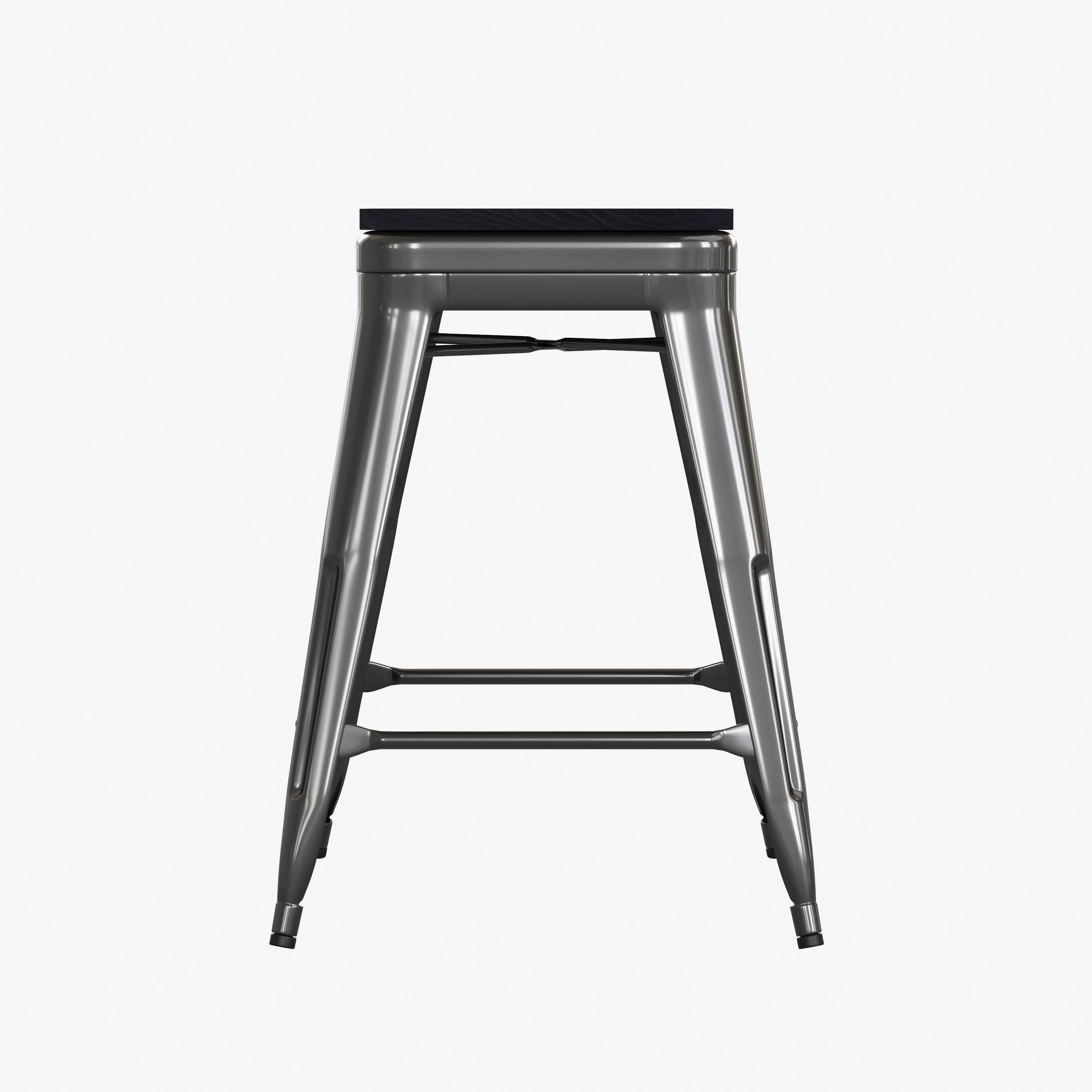 Alt View 8. Emma + Oliver - Kam Backless Metal Indoor-Outdoor Stool with All-Weather Polystyrene Seat - Black Seat/Black Frame.