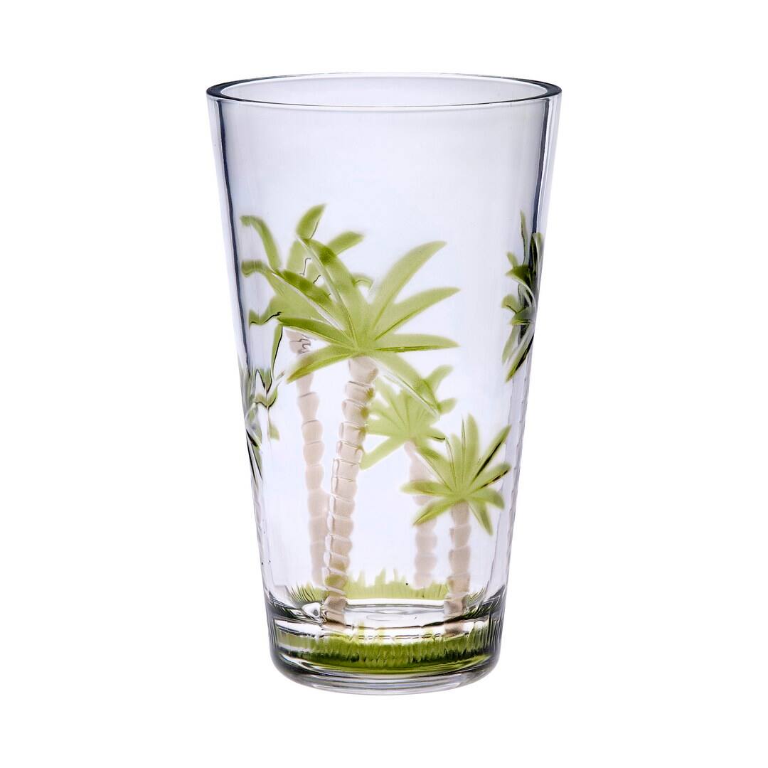 Front. APRILSOUL - Palm Tree Design Acrylic Glasses Set of 4 Hi Ball Plastic BPA Free Cocktail Drinkware Water Tumblers - white.