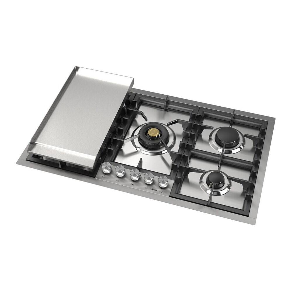 Alt View 2. ILVE - ILVE Professional Plus II Series 36 in. Gas Cooktop with 5 Sealed Burners + Griddle (Natural Gas, Satin Trim) - Stainless Steel.