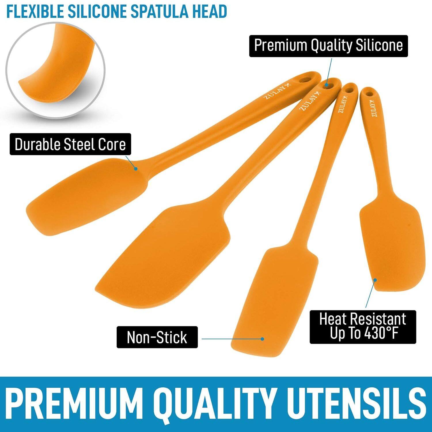 FLEXIBLE SILICONE SPATULA HEAD, Premium Quality Silicone, Durable Steel Core, Non-Stick, Heat Resistant Up To 430F, PREMIUM QUALITY UTENSILS