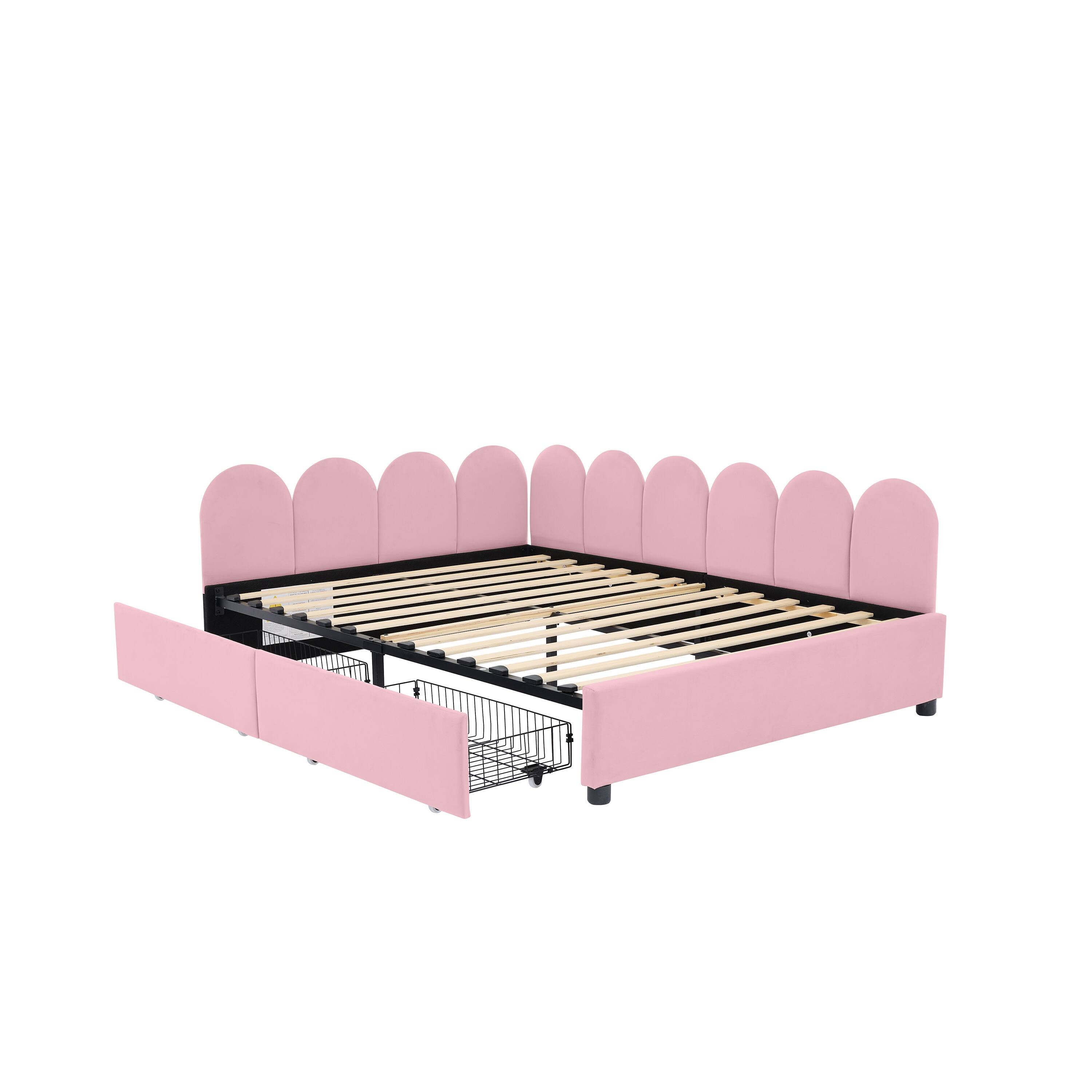 Alt View 4. Tiramisubest - Full Size Upholstered Daybed with 2 Drawers,Velvet Sofabed with Soft Fabric Headboard, No Box-spring Needed, Pink - Pink.