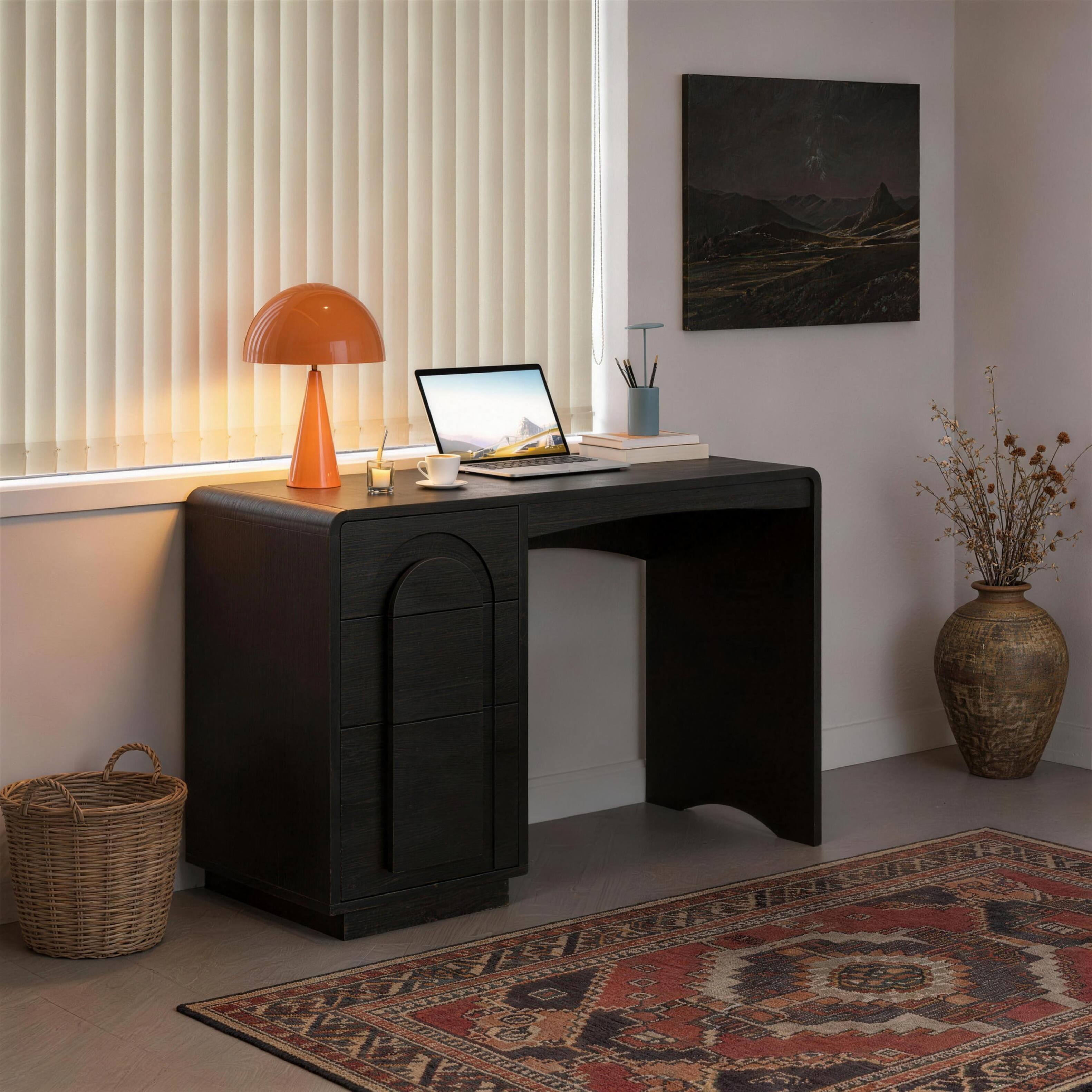 Bestier - 47.2 Inch Office Desk with 3 Versatile Drawers and Sliding Rails, Modern Curved Rounded Corner for Home Office Desk - Black