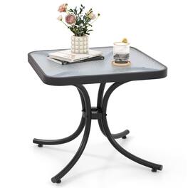 Gymax - Outdoor Side Table Square Patio Table w/ Tempered Glass Top Small Coffee Table - Black