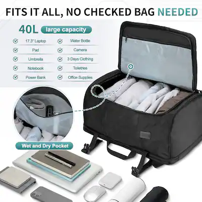 Unique Bargains 40L Travel Backpack, TSA Friendly Flight Approved Carry on, Fits 17.3" Laptop, USB A&C Ports, Weekender Black s26030600ux1615 - Best Buy Unique Bargains 40L Travel Backpack, TSA Friendly Flight Approved Carry on, Fits 17.3" Laptop, USB A&C Ports, Weekender Black s26030600ux1615 - Best Buy