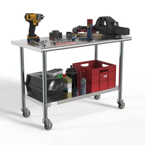 Alt View 9. Koolmore - 24" x 48" 18-Gauge 304 Stainless Steel Commercial Work Table with Casters, CT2448-18C. - Silver.