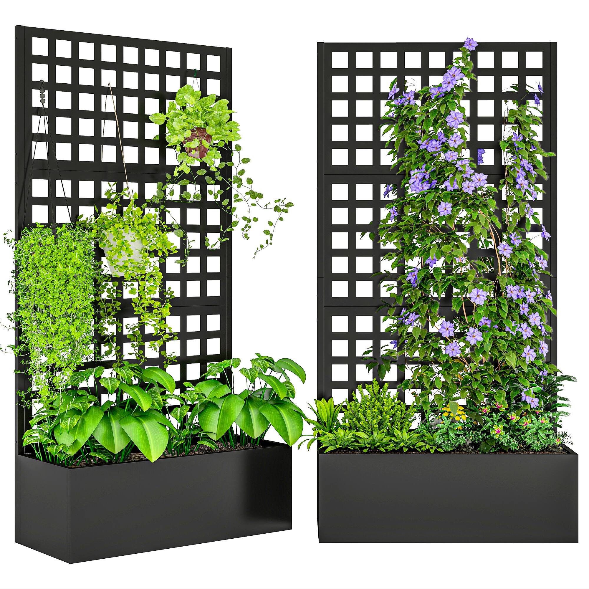 Front. Outsunny - Raised Garden Bed Planter Box with Trellis for Climbing Plants, Vegetable, Vines.
