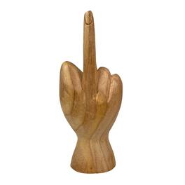 Zeckos - Carved Wooden Flipping The Bird Hand Gesture Statue Natural Finish Home Decor - Brown
