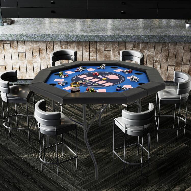 Back. SlickBlue - Foldable Poker Table with Padded Rails and Built-In Cup Holders for Game Night - Blue.