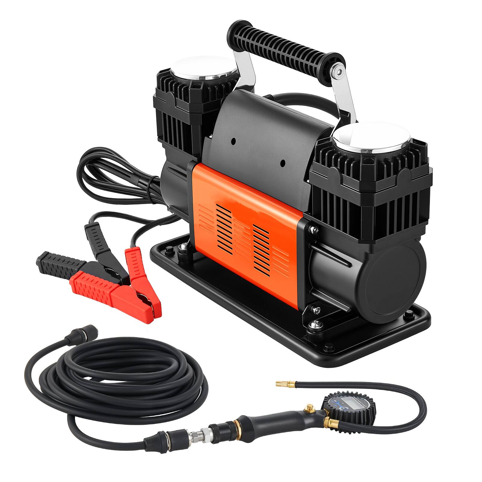 Front. VEVOR - Dual-Cylinder Heavy Duty Air Compressor,10.6CFM Portable Tire Inflator,12V 150PSI Offroad Air Pump with Digital Pressure - Orange;Black.