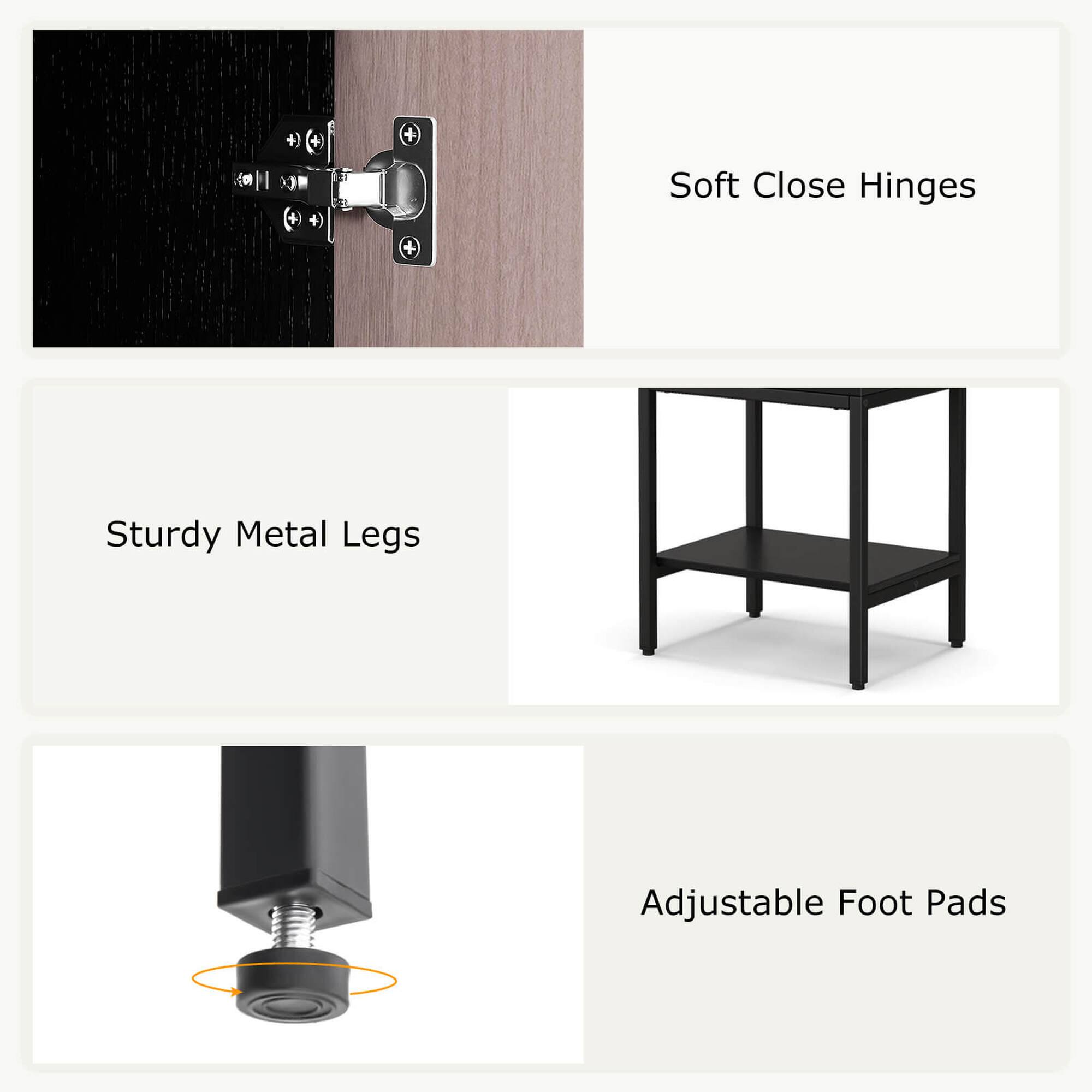 Soft Close Hinges, Sturdy Metal Legs, Adjustable Foot Pads