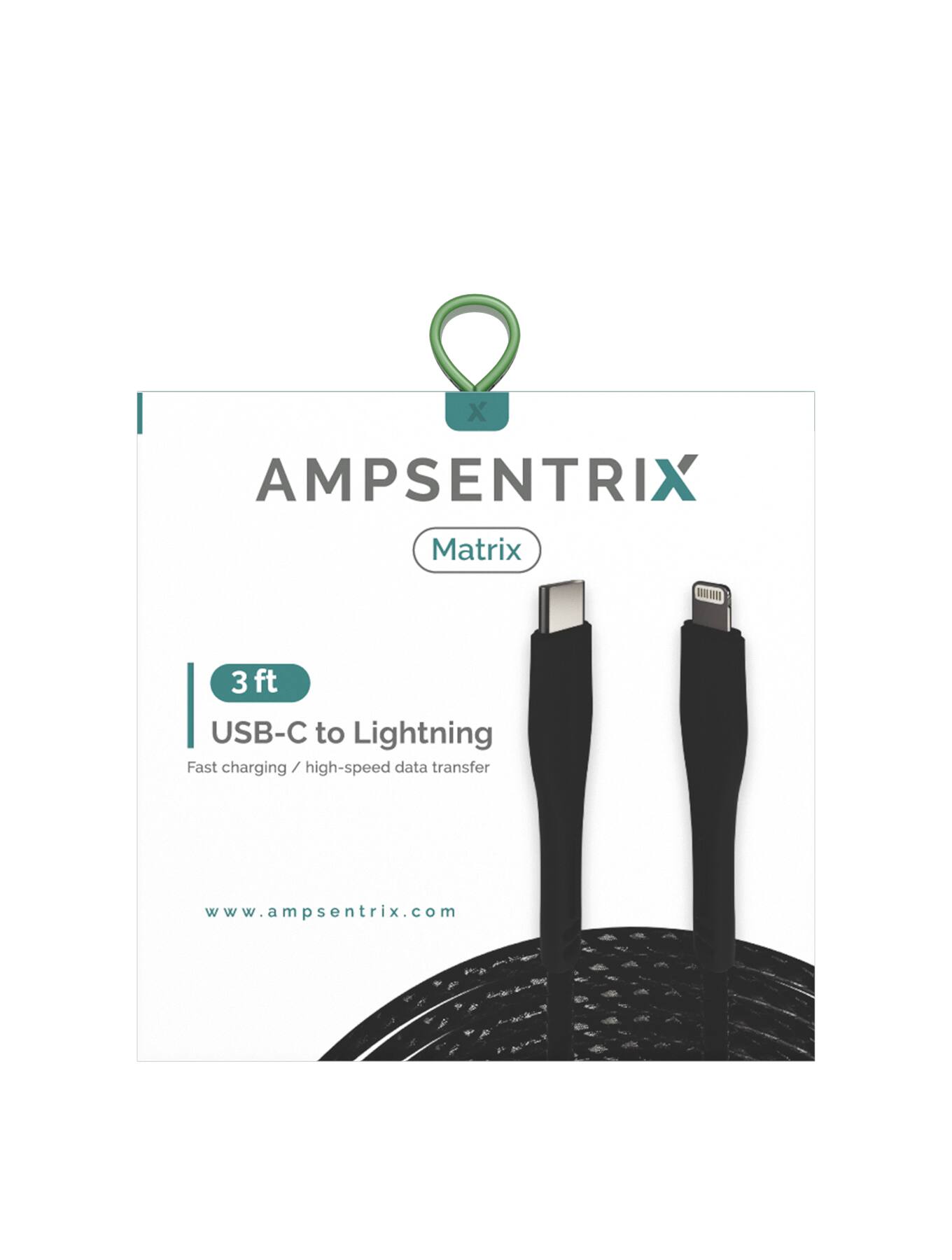 AMPSENTRIX  
Matrix  

3 ft USB-C to Lightning  
Fast charging / high-speed data transfer  

www.ampsentrrix.com