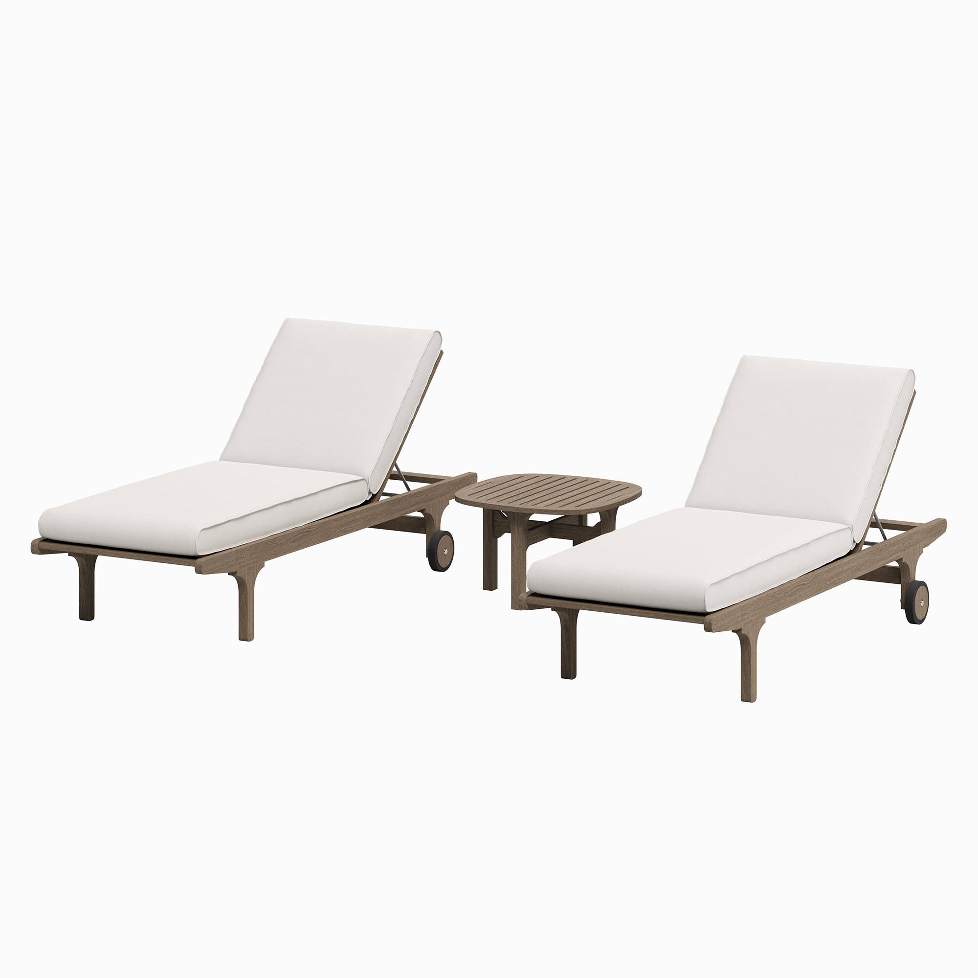 Alt View 1. Modway - Saratoga 3-Piece Teak Chaise Lounge Set - 2 Adjustable Chaise Lounges, Slatted Side Table - Weathered Gray White.