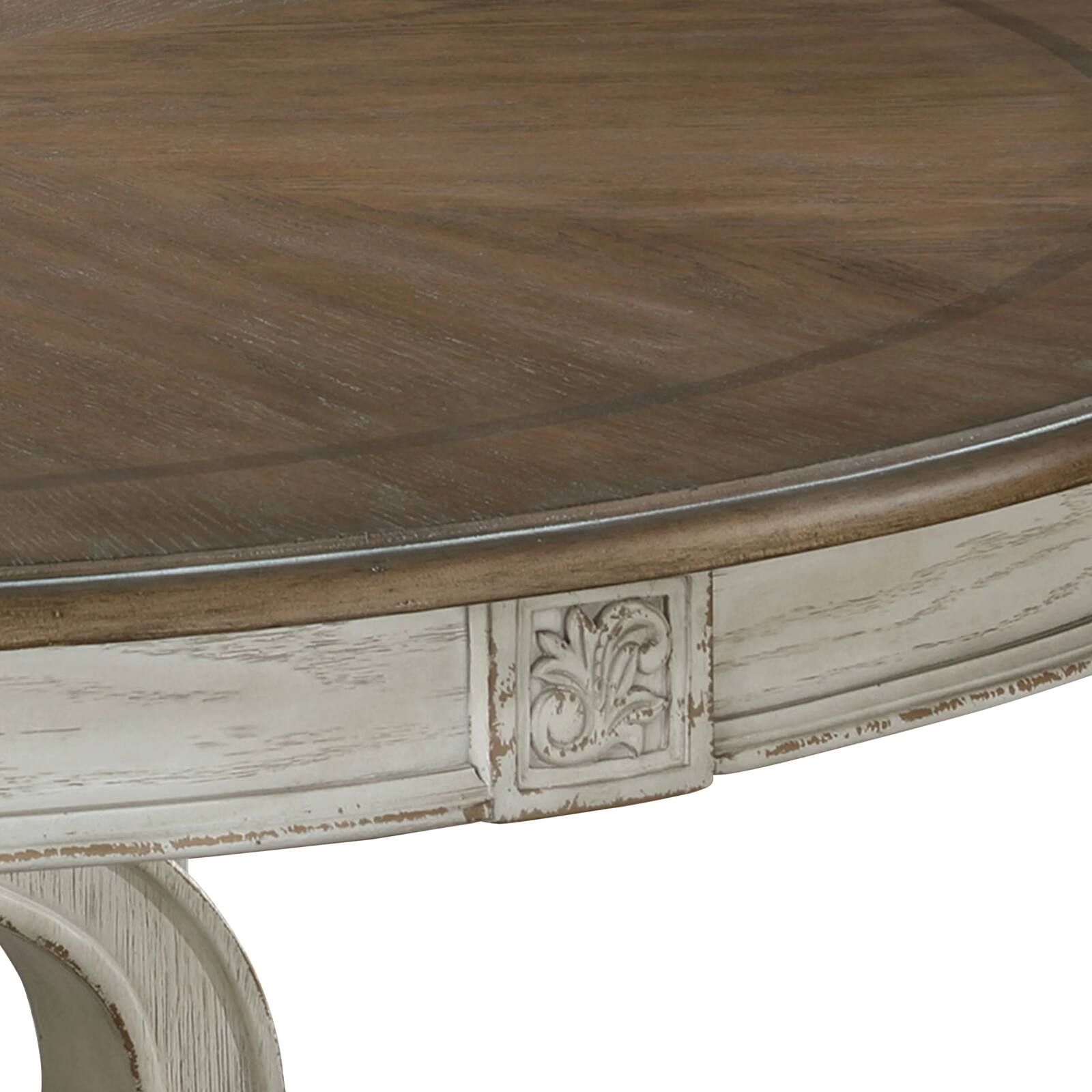 Alt View 3. Manhattan Lane - Dual Tone Round Wooden Dining Table with Pedestal Base, Antique White - White.