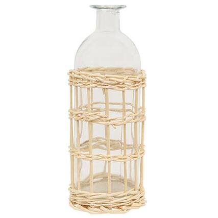 Front. BreeBe - White Willow Wrapped Glass Bottle - 8.5" - Natural.