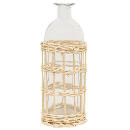 Front. BreeBe - White Willow Wrapped Glass Bottle - 8.5" - Natural.