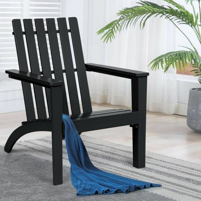 Angle. Hivvago - Indoor/Outdoor Acacia Wood Adirondack Lounge Armchair - Black - Black.
