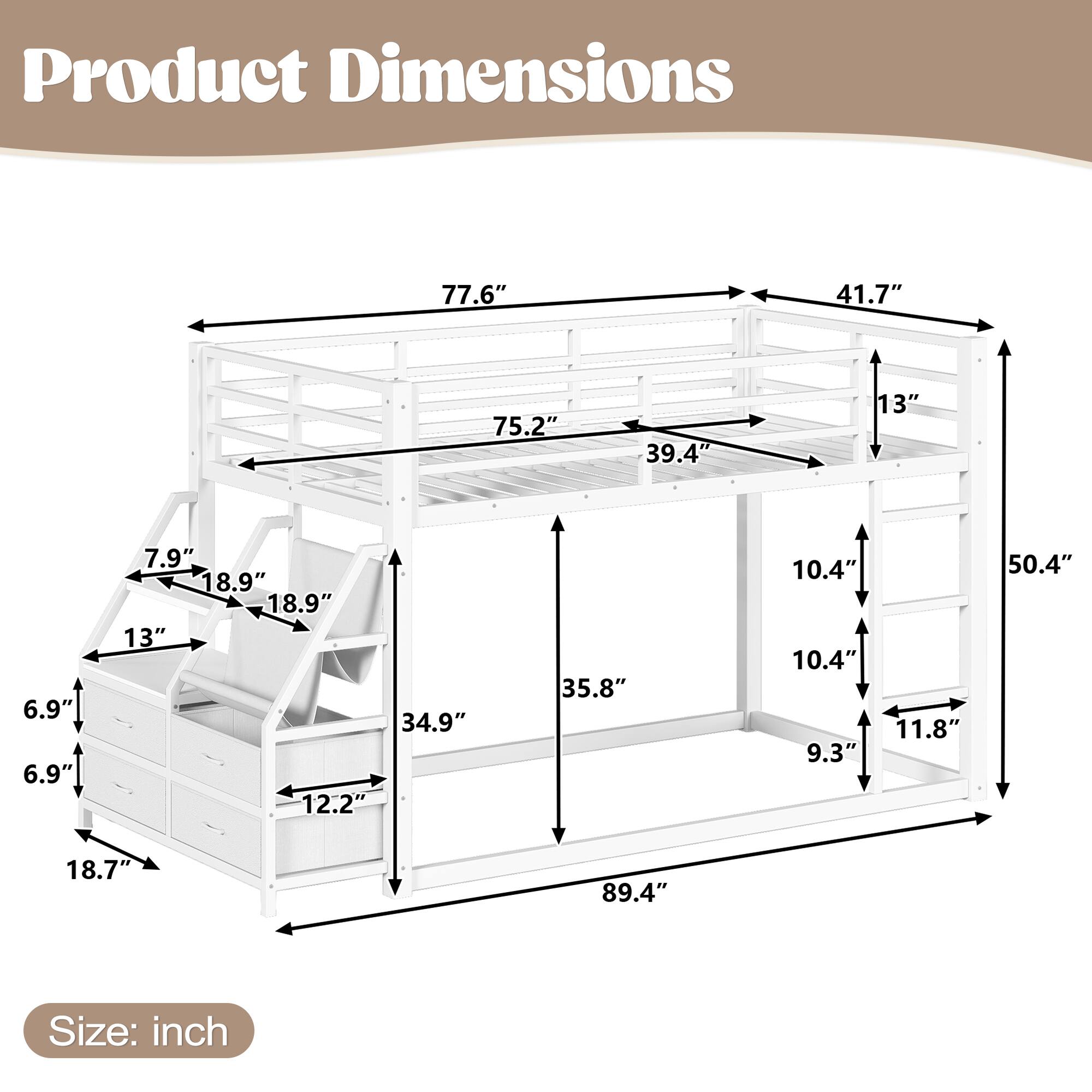 Product Dimensions: 77.6" x 41.7" x 75.2" x 39.4" x 13" x 6.9" x 6.9" x 7.9" x 18.9" x 18.9" x 13" x 12.2" x 34.9" x 35.8" x 10.4" x 10.4" x 9.3" x 11.8" x 50.4" x 18.7" x 89.4"  
Size: inch