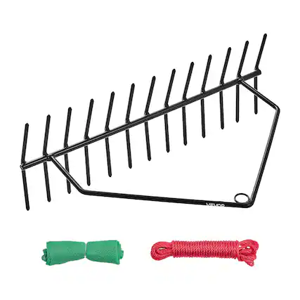 Front. VEVOR - 24 in Aquatic Weed Rake, 8.7 in Double Sided Lake Weed Rake, Pond Weeds Cutter with 30ft Rope, Tie Hole - Black rake head + red rope + green net.