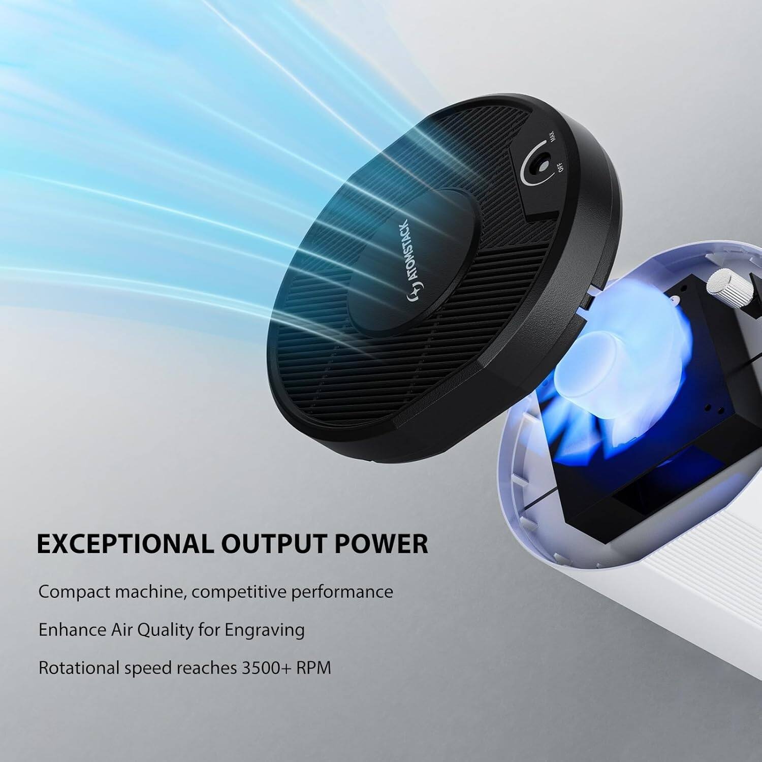 EXCEPTIONAL OUTPUT POWER

Compact machine, competitive performance

Enhance Air Quality for Engraving

Rotational speed reaches 3500+ RPM