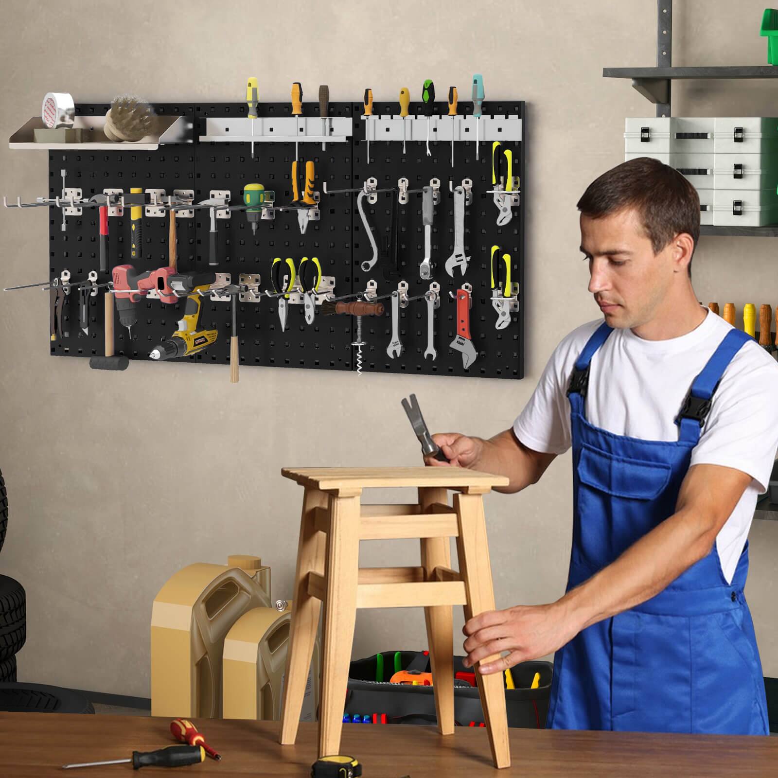 Alt View 3. Costway - Costway 3 Pcs Pegboard Wall Organizer w/25 Hooks Drill Bit Holder Screwdriver Holder - Black.