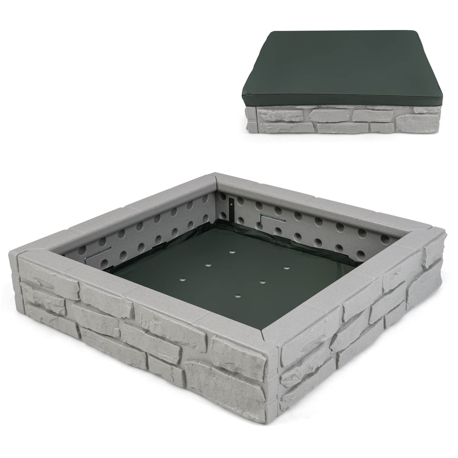 Alt View 8. Costway - Costway Kids Sandbox with Cover Bottom Liner Backyard Beach HDPE Sandpit for Outdoor Play - Gray.