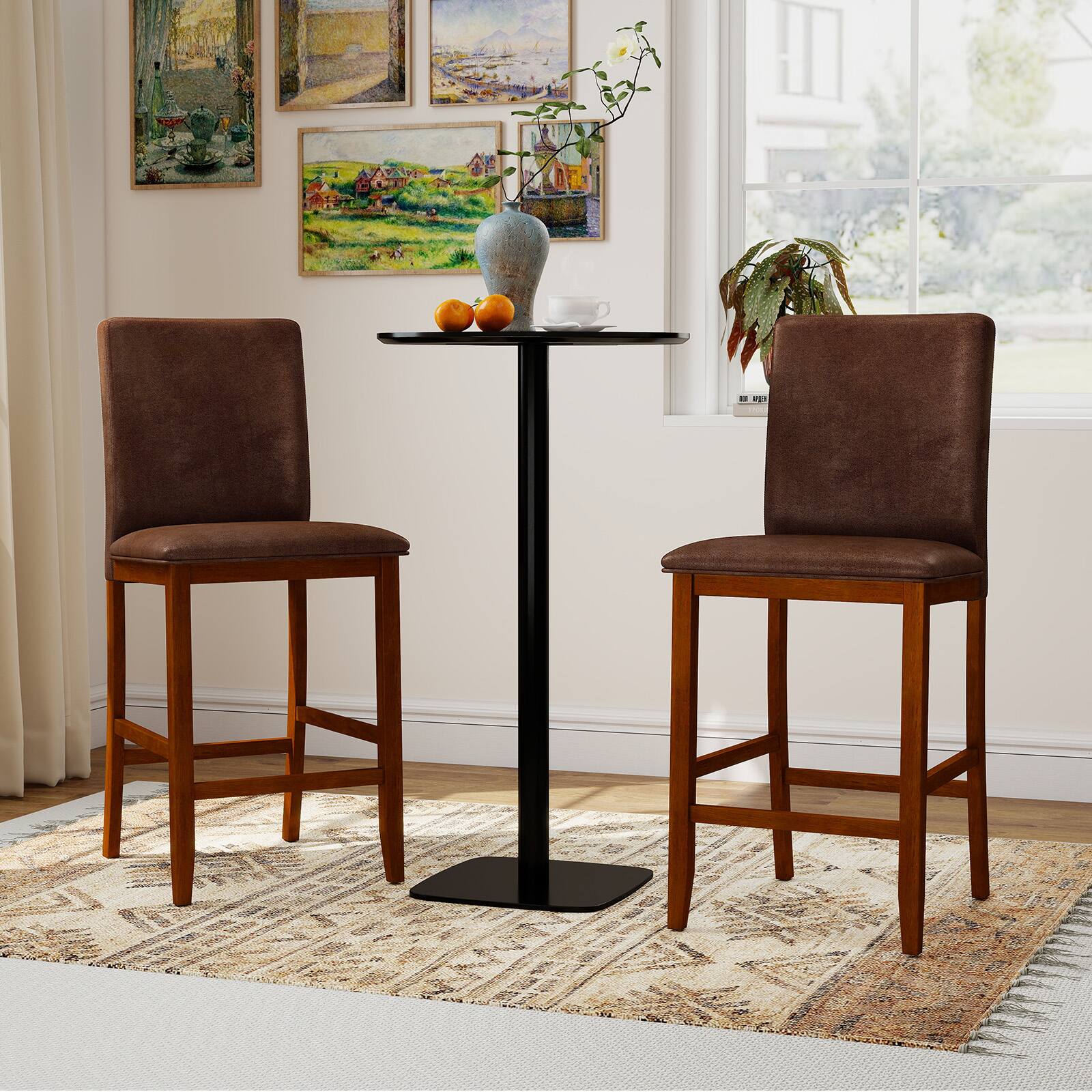 Alt View 1. Gymax - Gymax 26 Inch Counter Barstools Set of 2 w/Upholstered Seat & Backrest for Dining Room - Brown.