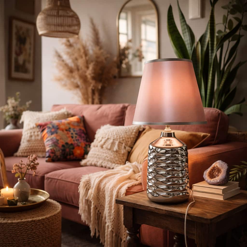 FC Design - 16"H Soft Pink Gradient Shade w/ Sculpted Silver Metallic Base Table Lamp