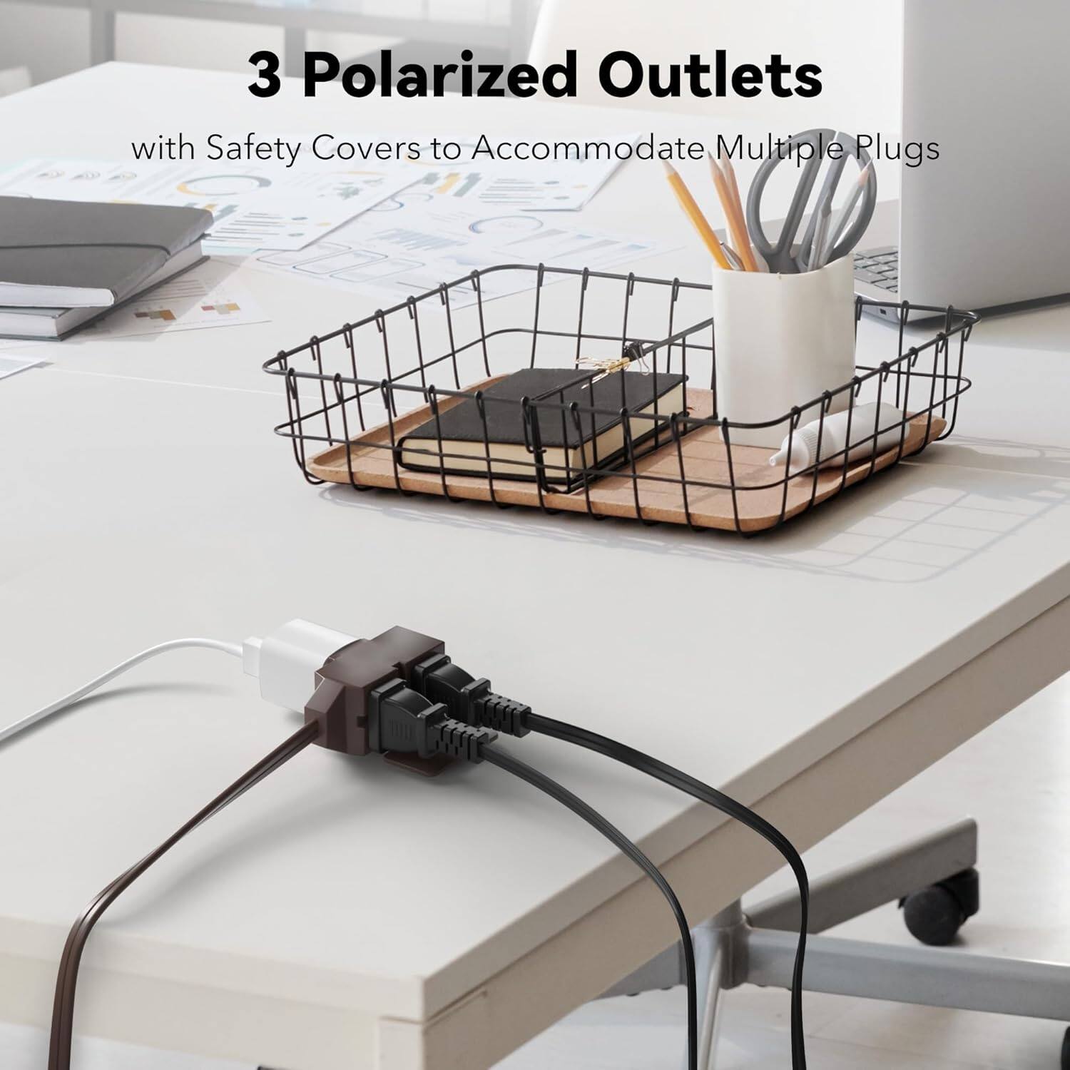 3 Polarized Outlets  
with Safety Covers to Accommodate Multiple Plugs