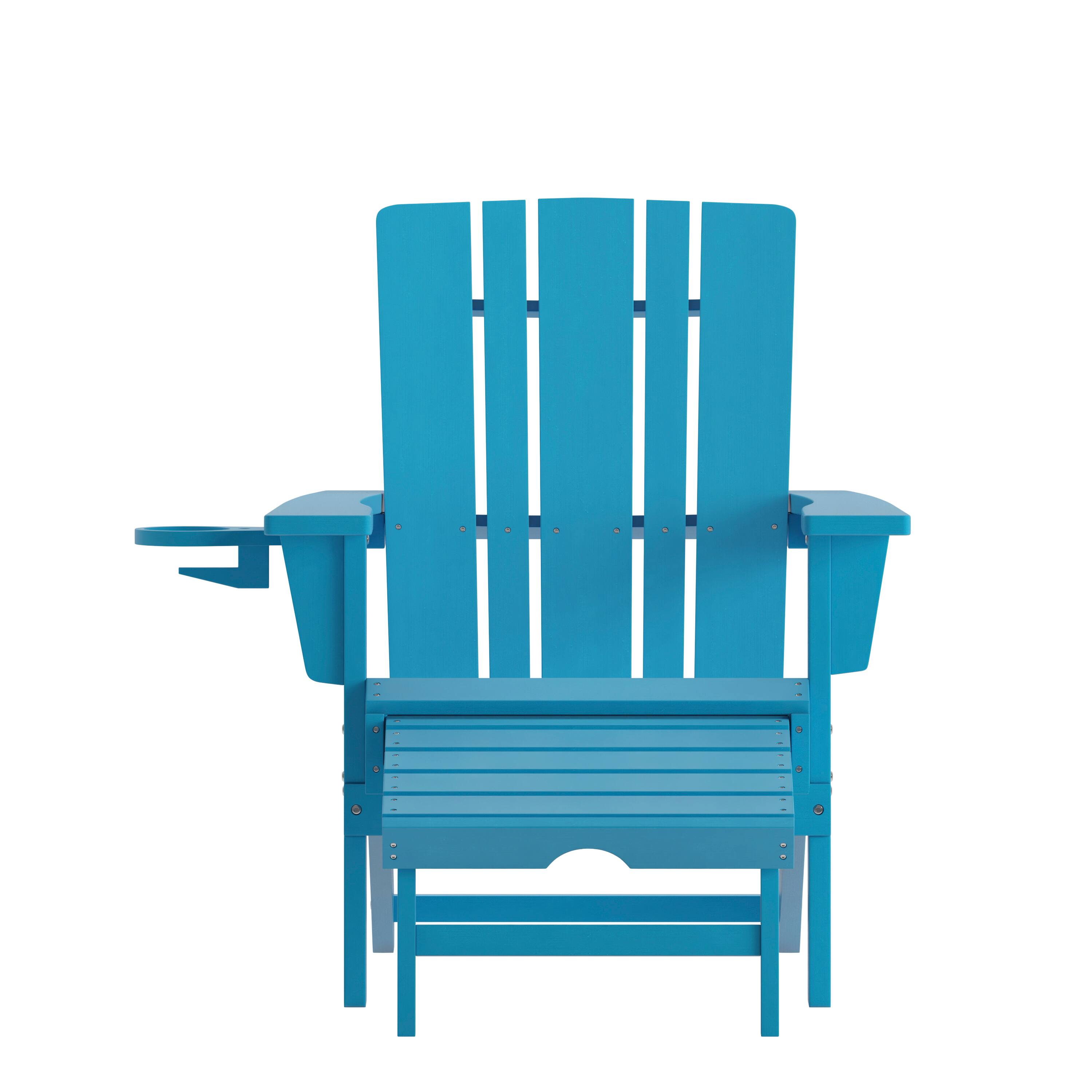 Alt View 10. Emma + Oliver - Haley Set of 2 Adirondack Chairs with Cup Holders and Pull Out Ottoman, All-Weather HDPE Indoor/Outdoor Lounge Chairs - Blue.
