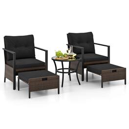 Costway - 5 PCS Outdoor Furniture Set Rattan Chairs & Ottomans with Glass Topped Coffee Table - Black