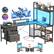Front. Aheaplus - L Shaped Desk with Hutch, 58.7'' Long Gaming Desk with 3 Fabric Drawers, LED Lights & Power Outlets, Reversible - Gray Oak.
