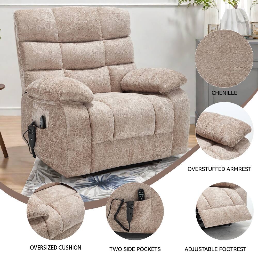 CHENILLE  
OVERSTUFFED ARMREST  
OVERSIZED CUSHION  
TWO SIDE POCKETS  
ADJUSTABLE FOOTREST